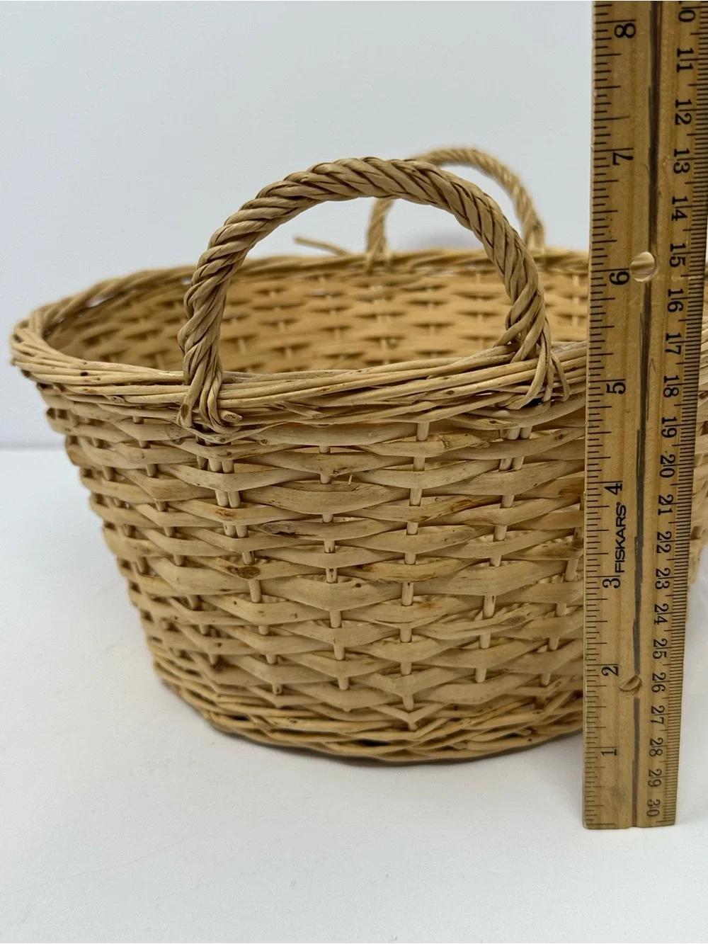 Handwoven Round Wicker Basket With Two Twisted Handles A1